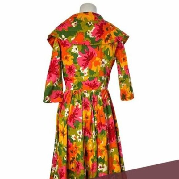 TRASHY DIVA Sz 4 Kelly Cutaway Coat Dress Mod 1960s Dayglow Floral Print 60s - Picture 7 of 7